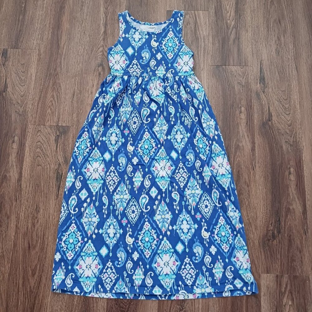 Gymboree Size S TRUE‎ BLUE SUMMER Dress Maxi Pattern Ikat Comfy Cotton Girls